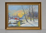 Large Vintage Oil On Canvas Snow Forest River Landscape Painting By Albert 1960s