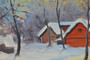 Large Vintage Oil On Canvas Snow Forest River Landscape Painting By Albert 1960s