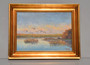 Antique Oil On Canvas Sunset Lakeside Landscape Painting By Starberg 1900s