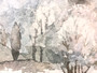 Contemporary Watercolour on Paper of Winter Landscape Painting By M.H In 1982