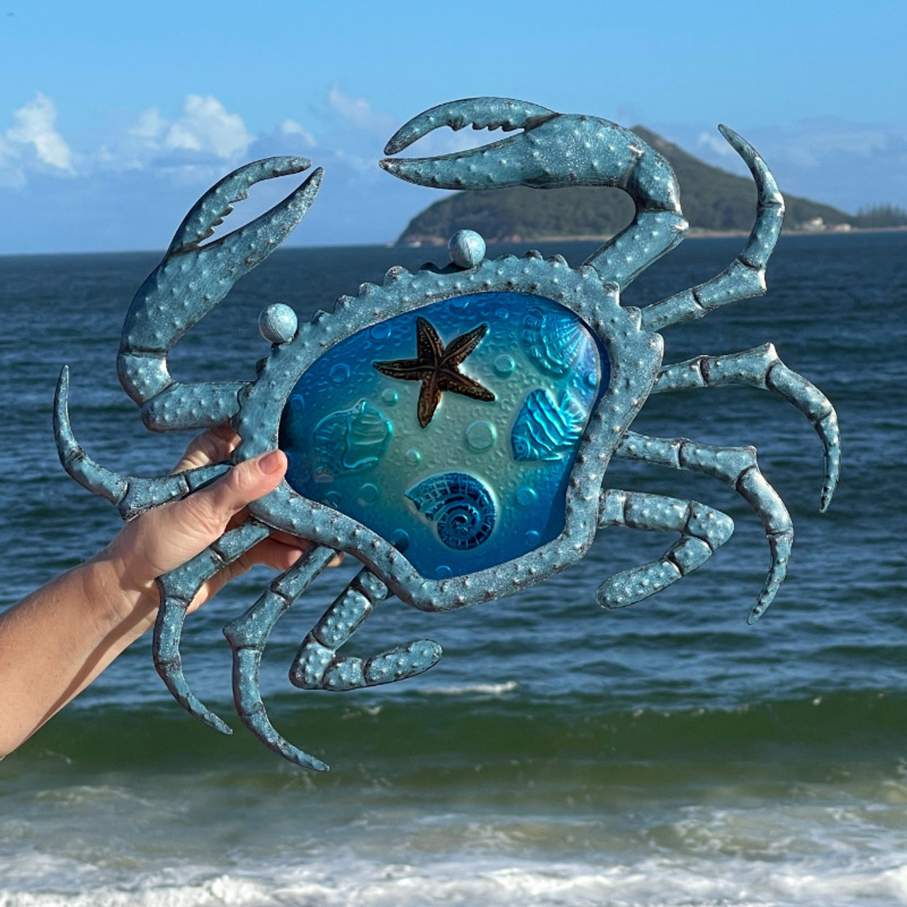 Blue Sea Crab Metal Wall Art 40cm