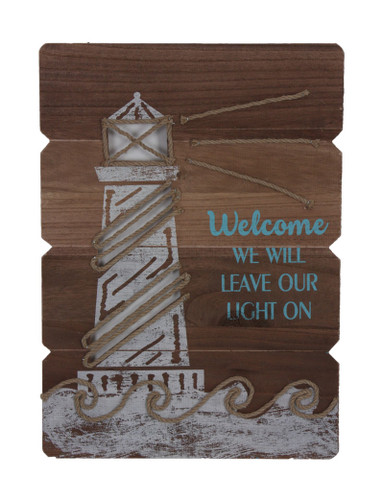 Welcome We Will Leave Our Light On Wall Plaque