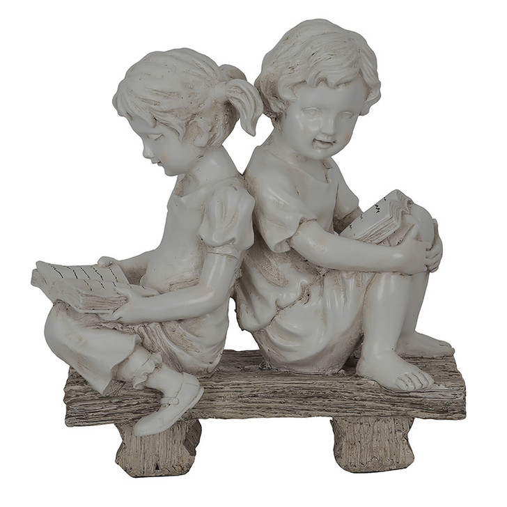 Boy And Girl Reading Statue 41cm