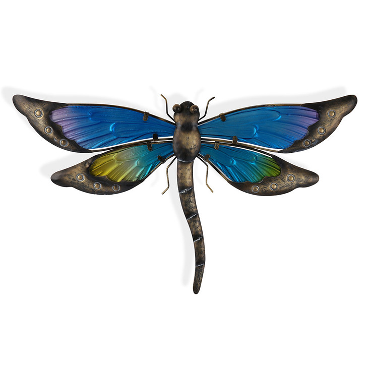 Coloured Glass Dragonfly Hanging Metal Wall Art 47cm