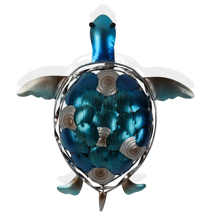 Textured Tones of Blue Turtle Metal Wall Art 45cm