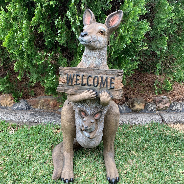 Kangaroo and Joey Welcome sign Garden Statue 96.5cm