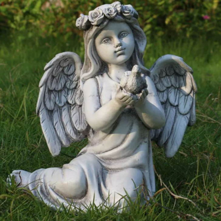 Angel holding A Bird 20cm Garden Statue