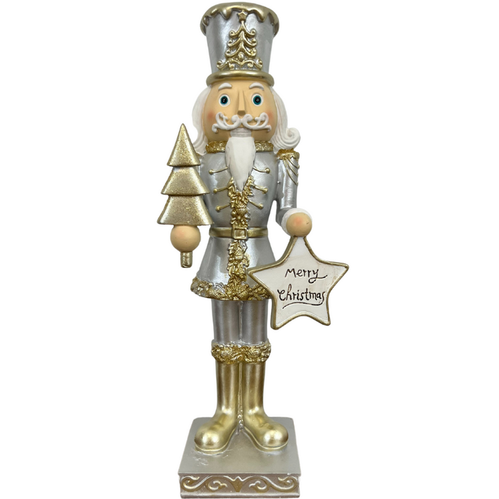 Nutcracker Silver And Gold Wooden Statue 35cm