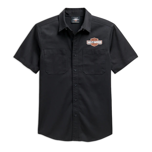 HarleyDavidson® Men's Logo Black Woven ButtonUp Short Sleeve Shirt