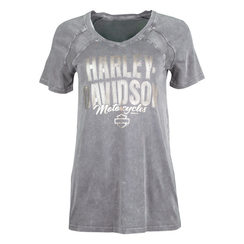 Sturgis Harley-Davidson® Women's Textured Grey V-Neck Short Sleeve T-Shirt