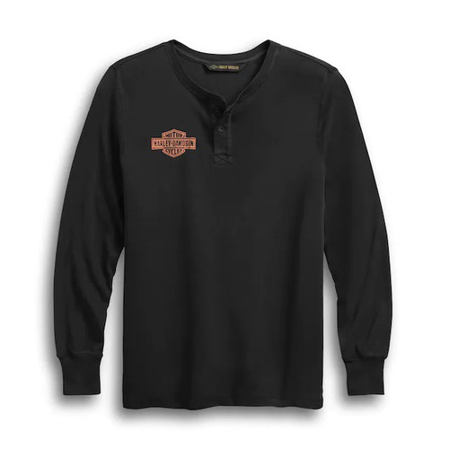 Harley-Davidson® Men's Laser Cut Graphic Black Slim Fit Long Sleeve Shirt 99202-19VM