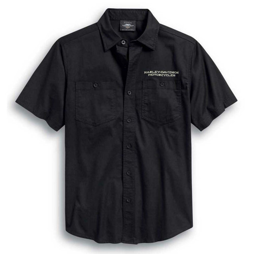 Harley-Davidson® Men's Logo Black Woven Button-Up Short Sleeve