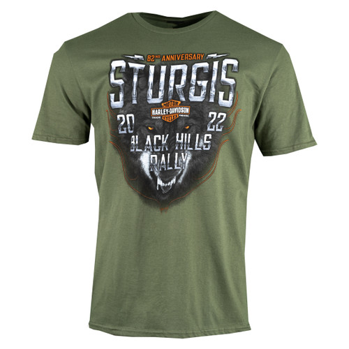 2022 Sturgis Harley-Davidson® Men's 82nd Rally Wolf Fatigue Green T-Shirt