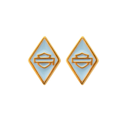 Harley-Davidson® Women's Gold Plated Light Blue Diamond Post Earrings HDE0493