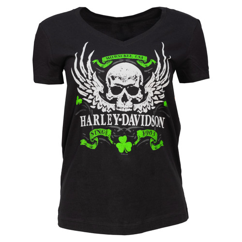 Sturgis Harley-Davidson® Women's Clover Wing Black Short Sleeve T-Shirt