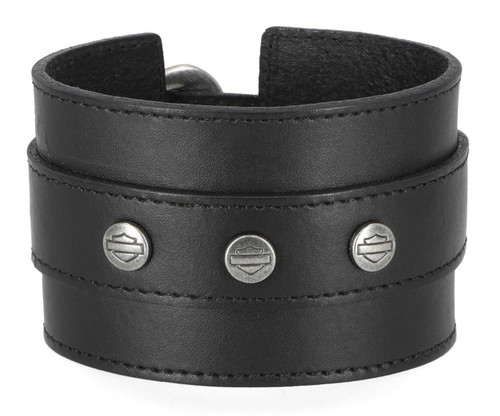 Harley-Davidson® Men's Bar & Shield Logo Wide Leather Cuff Bracelet
