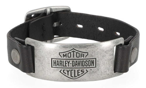 Harley-Davidson® Men's Bar & Shield Metal Plate Leather Cuff Bracelet