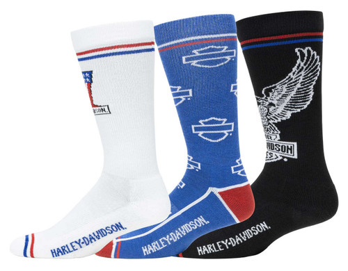 Harley-Davidson® 3-Pack Patriotic Logos Moisture Wicking Mid-Calf Socks
