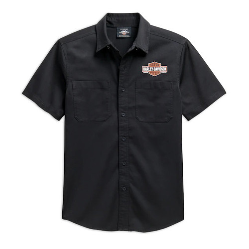 Harley-Davidson® Men's Logo Black Woven Button-Up Short Sleeve Shirt ...