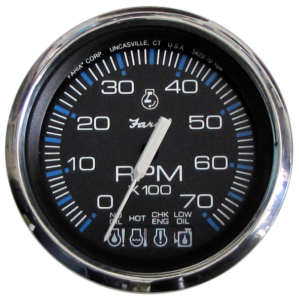 Faria Chesapeake Black SS 4" Tachometer w/Systemcheck Indicator - 7,000 RPM (Gas - Johnson / Evinrude Outboard) [33750]