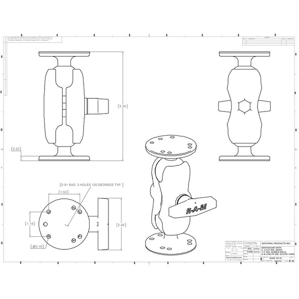 RAM Mount 1.5" Ball Mount w\/Short Double Socket Arm & 2\/2.5" Round Bases [RAM-101U-B]