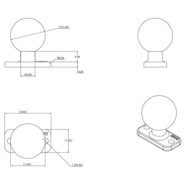 RAM Mount 1" x 2" Rectangle Base w\/1.5" Ball [RAM-202U-12]