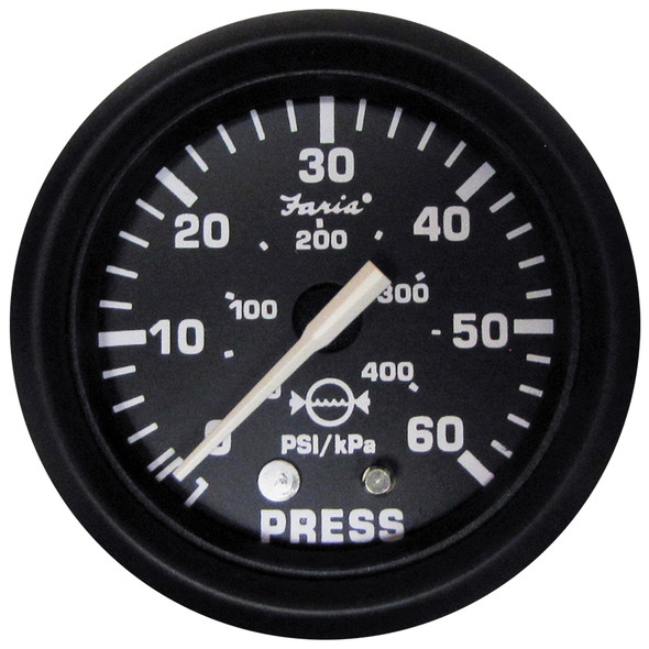 Faria Euro Black 2" Water Pressure Gauge (60 PSI) [12875]