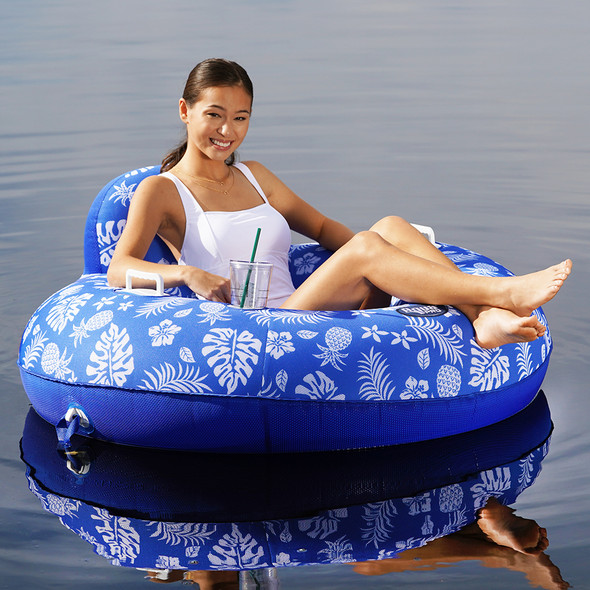 Aqua Leisure Supreme Lake Tube Hibiscus Pineapple Royal Blue w\/Docking Attachment [APL20458]