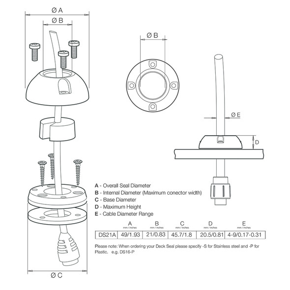 Scanstrut Small Deck Seal Connector - .83" Cable - .35" [DS21A-P]