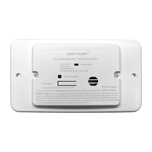 Safe-T-Alert 25 Series Flush Mount Dual Carbon Monoxide\/Propane Alarm w\/Trim Ring - White - 12V Hard Wire [25-742-TR-WT]