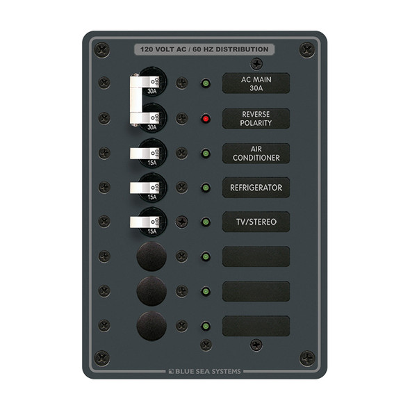 Blue Sea 8027 AC Main +6 Position Breaker Panel   (White Switches) [8027]