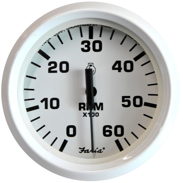 Faria Dress White 4" Tachometer - 6,000 RPM (Gas - Inboard & I/O) [33103]
