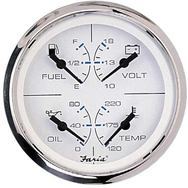 Faria Chesapeake SS White 4" Multifunction 4 in 1 Combination Gauge w/Fuel, Oil, Water  Volts [33851]