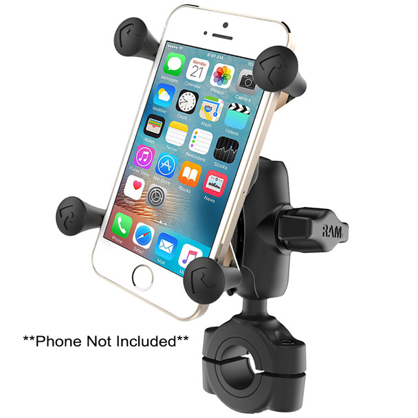 RAM Mount RAM Torque 3\/4" - 1" Diameter Handlebar\/Rail Base with 1" Ball, Short Arm and X-Grip for Phones [RAM-B-408-75-1-A-UN7U]