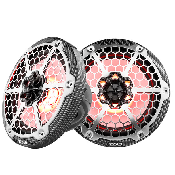 DS18 HYDRO 8" 2-Way Marine Speakers w\/RGB LED Lights 450W - Black Carbon Fiber [CF-8]