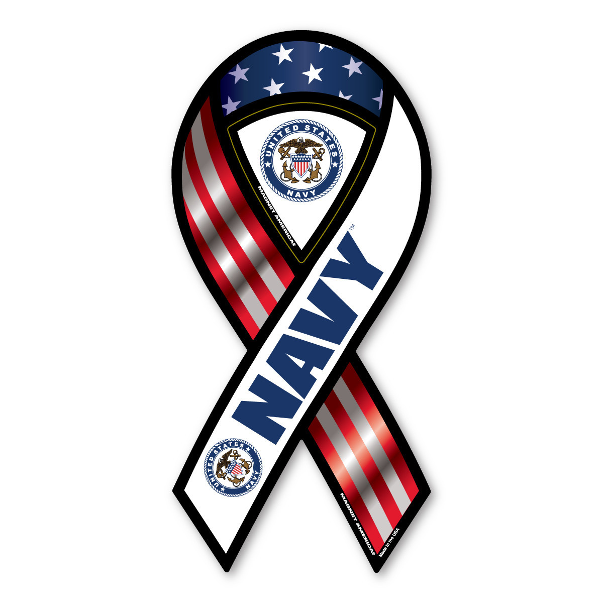Made In USA Navy Red, White, And Blue 2-in-1 Ribbon Magnet (8" x 3.88")