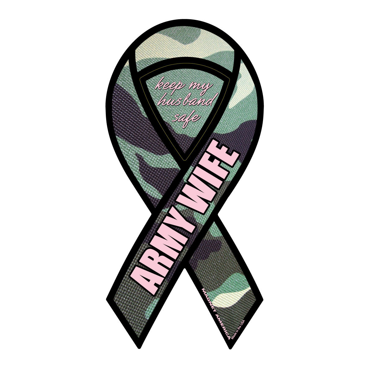 Made In USA Army Wife Green Camo 2-in-1 Ribbon Magnet (8" x 3.88")