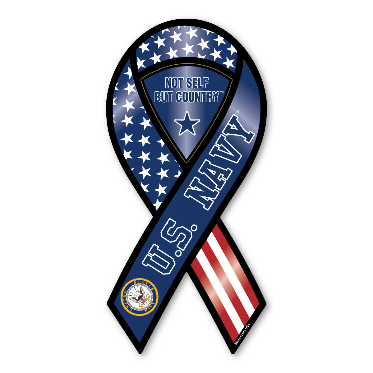 Made In USA Not Self But Country US Navy 2-in-1 Ribbon Magnet (8" x 3.88")