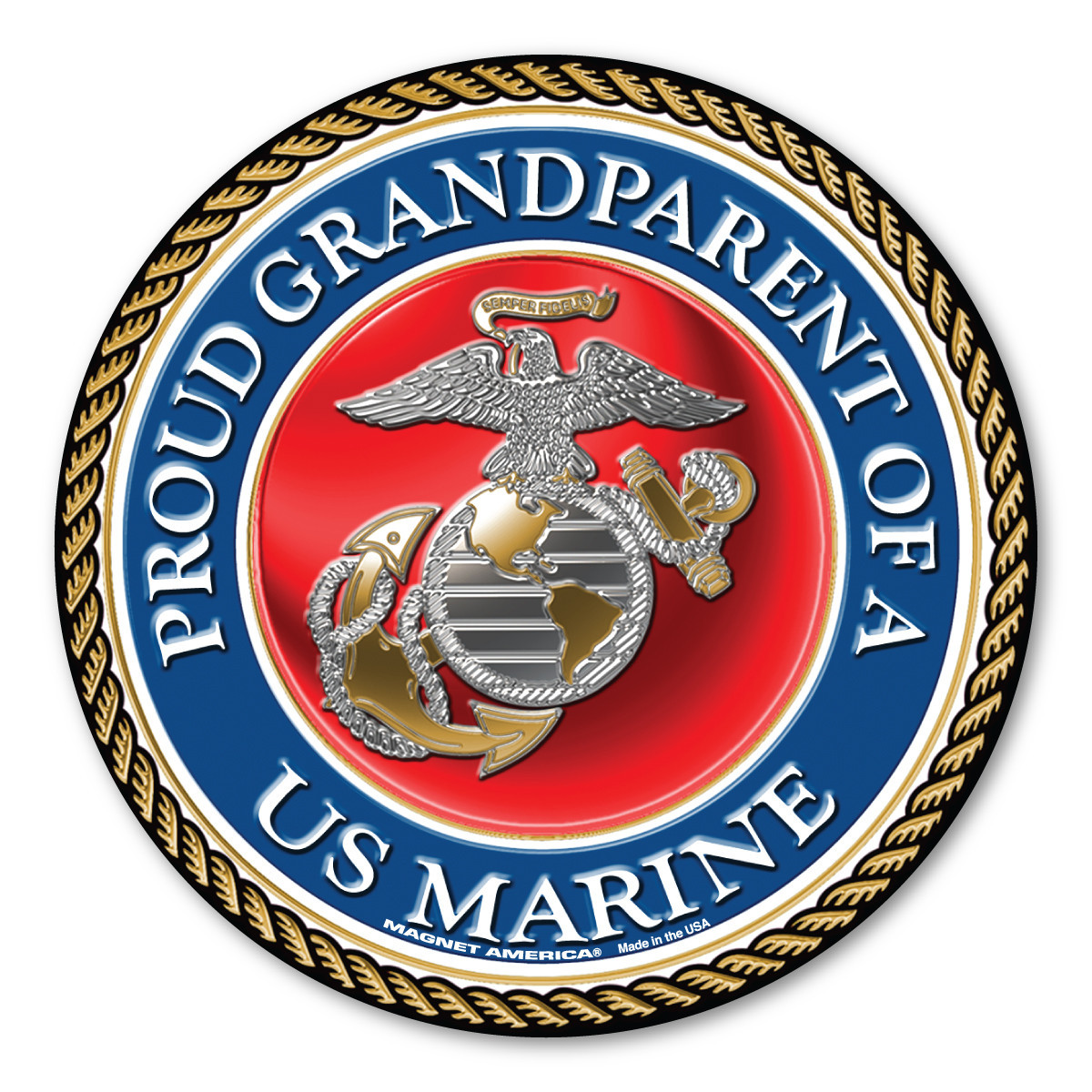 Made In USA Proud Grandparent Of A Marine Circle Magnet (5" x 5")