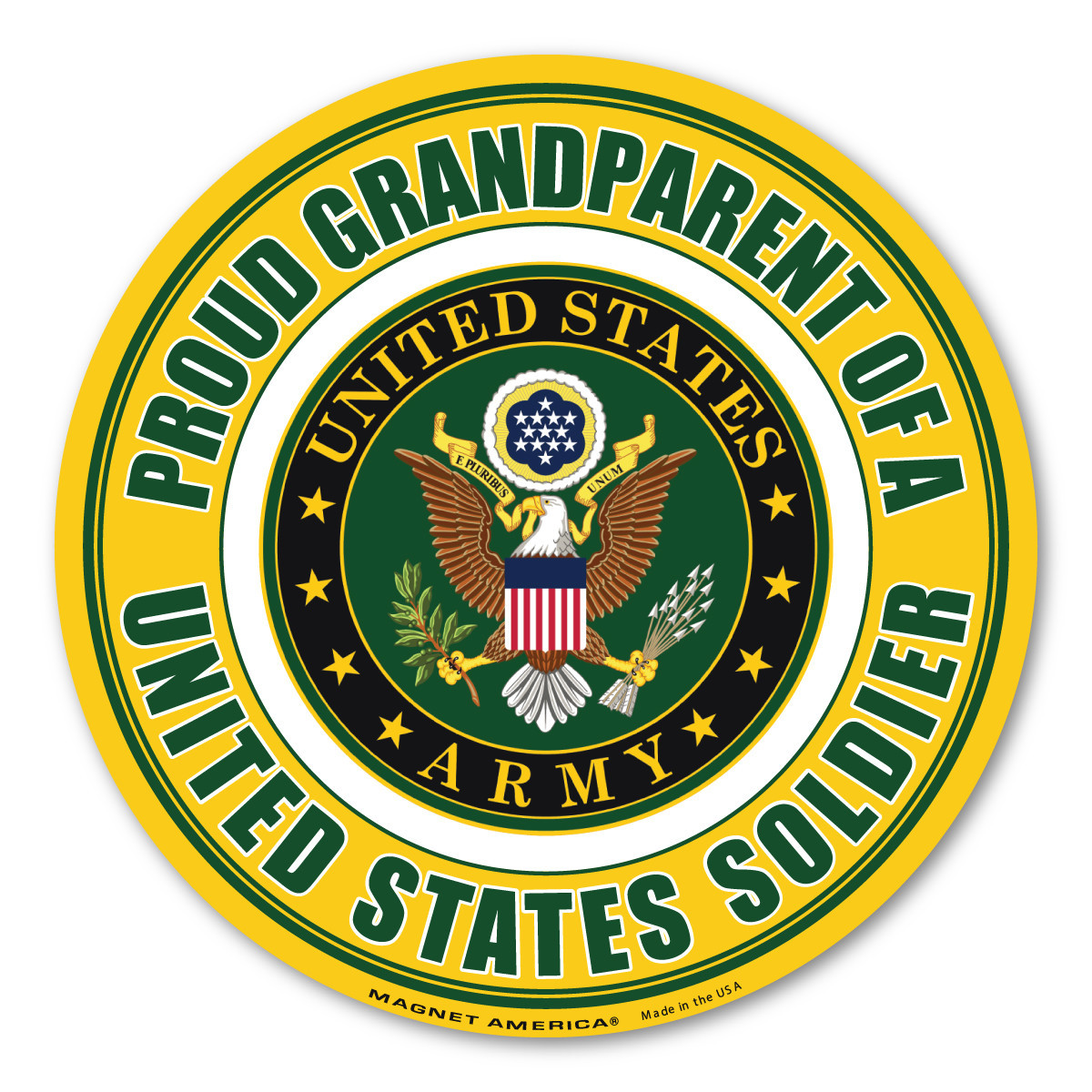 Made In USA Proud Grandparent Of A U.S. Soldier Circle Magnet (5" x 5")