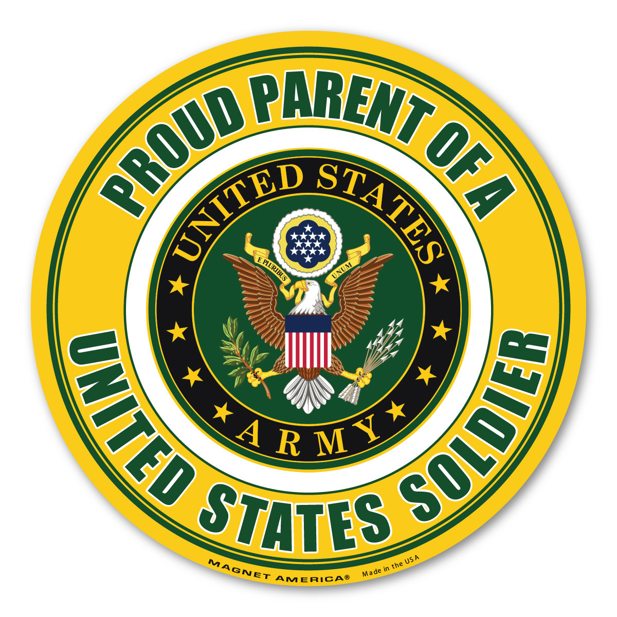 Made In USA Proud Parent Of A U.S. Soldier Circle Magnet (5" x 5")