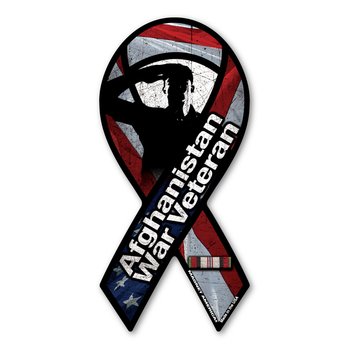 Made In USA Afghanistan War Veteran Salute Mini Ribbon Magnet (4" x 2")