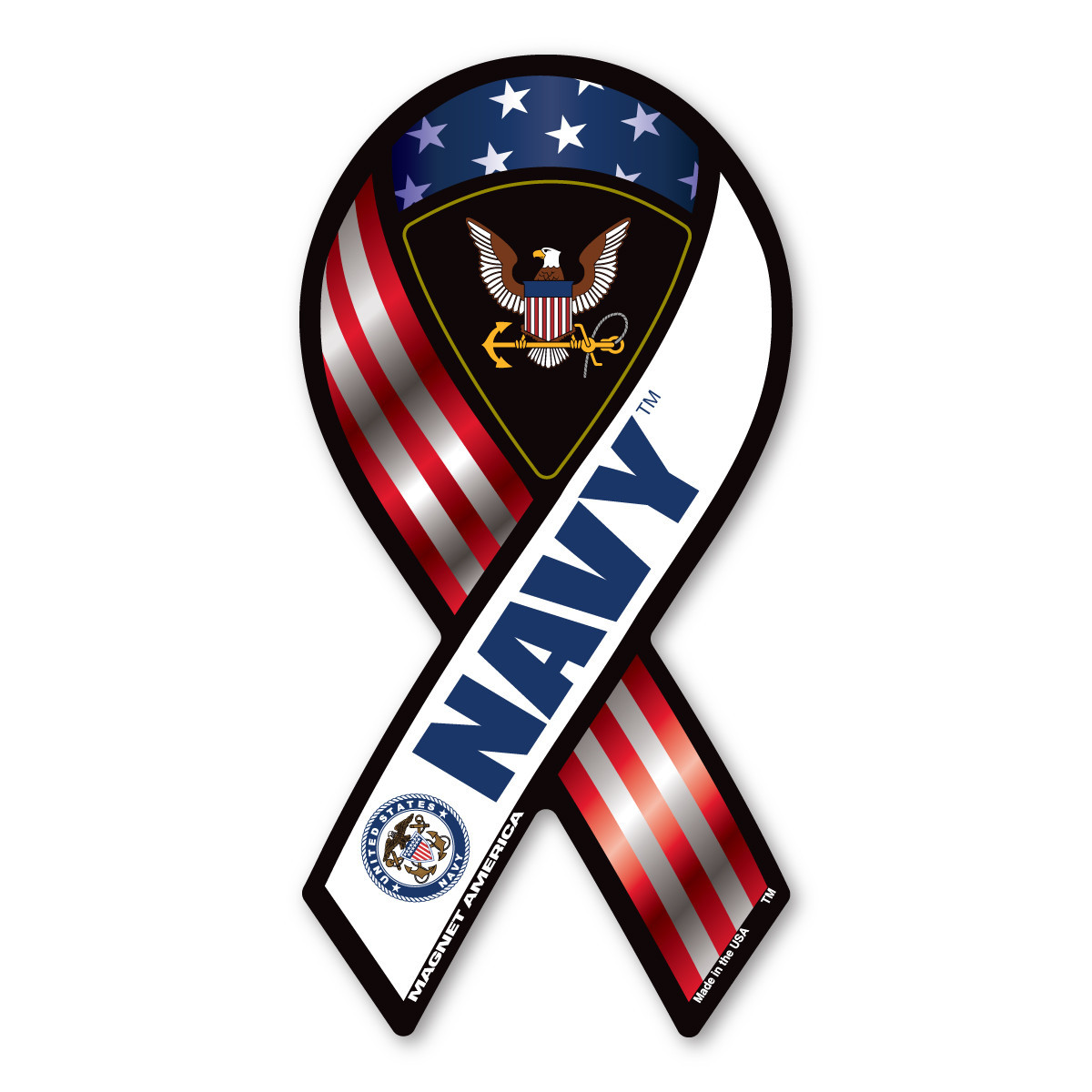 Made In USA Navy 2-in-1 Mini Ribbon Magnet (4" x 2")