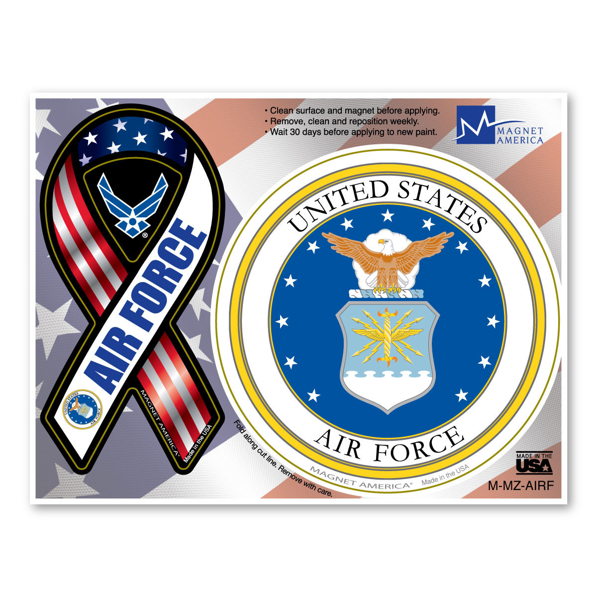Made In USA Air Force Combo Mini Ribbon / Circle Magnet (4.5" x 5.88")