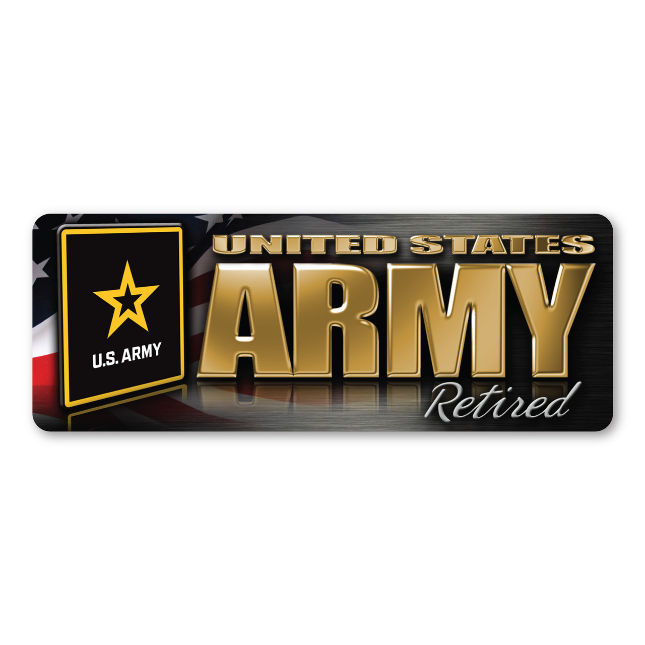 Made In USA Army Retired Chrome Mini Bumper Strip Magnet (1.5" x 4")