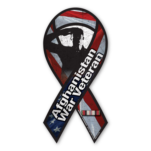 Made In USA Afghanistan War Veteran Salute Ribbon Magnet (8" x 3.88")
