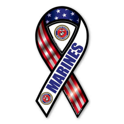 Made In USA Marines Red, White And Blue 2-in-1 Ribbon Magnet (8" x 3.88")