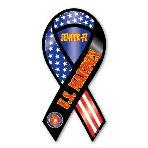Made In USA Semper-Fi US Marines 2-in-1 Ribbon Magnet (8" x 3.88")