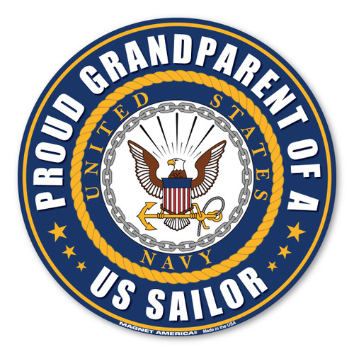 Made In USA Proud Grandparent Of A U.S. Sailor Circle Magnet (5" x 5")