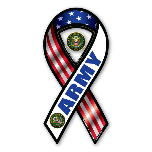 Made In USA Army Red, White And Blue 2-in-1 Mini Ribbon Magnet (4" x 2")